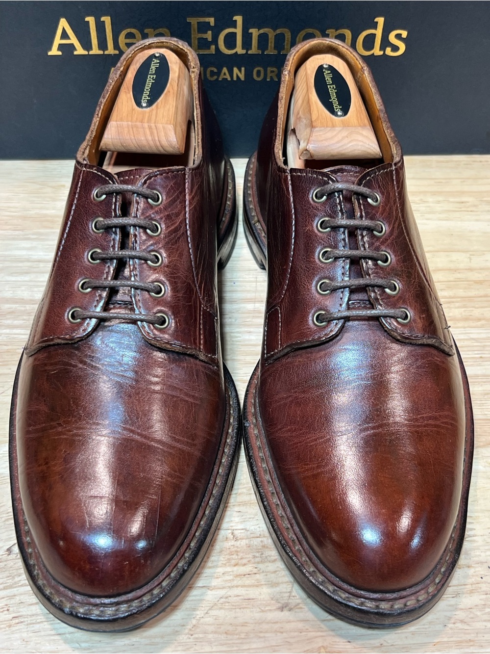Allen Edmonds Rapid City Medium Brown Leather Derby Shoes Sz 8D Made In 🇺🇸